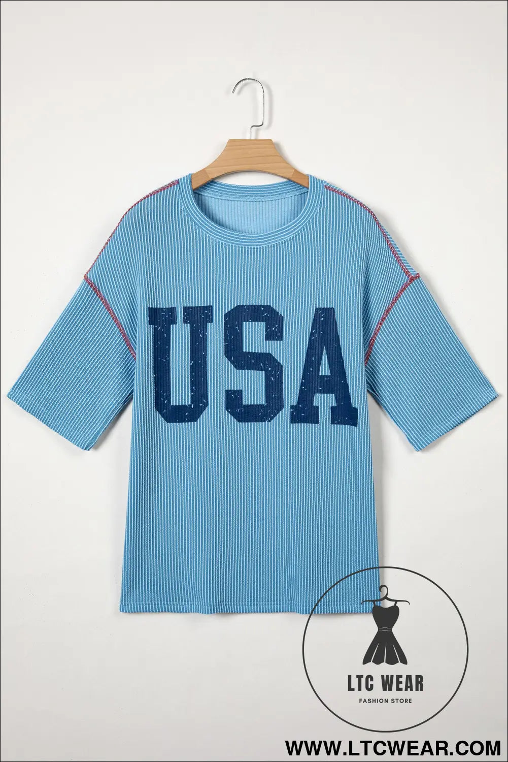 White USA Graphic Half Sleeve Loose Ribbed Top - L.T.C Wear Online Fashion Store
