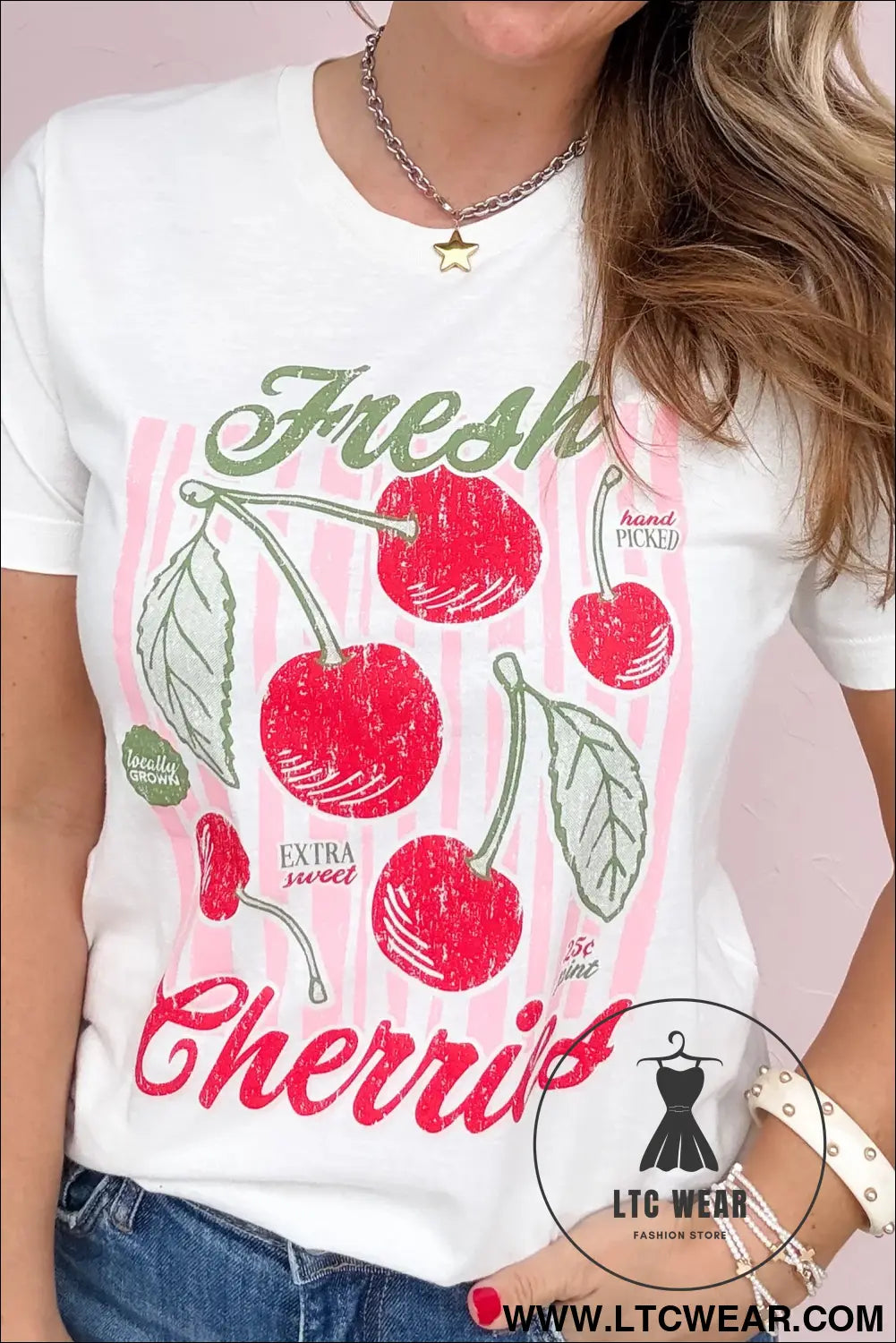 White vintage fresh cherries graphic tee - graphic tees