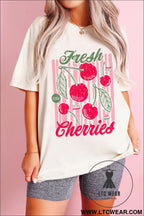 White vintage fresh cherries graphic tee - graphic tees