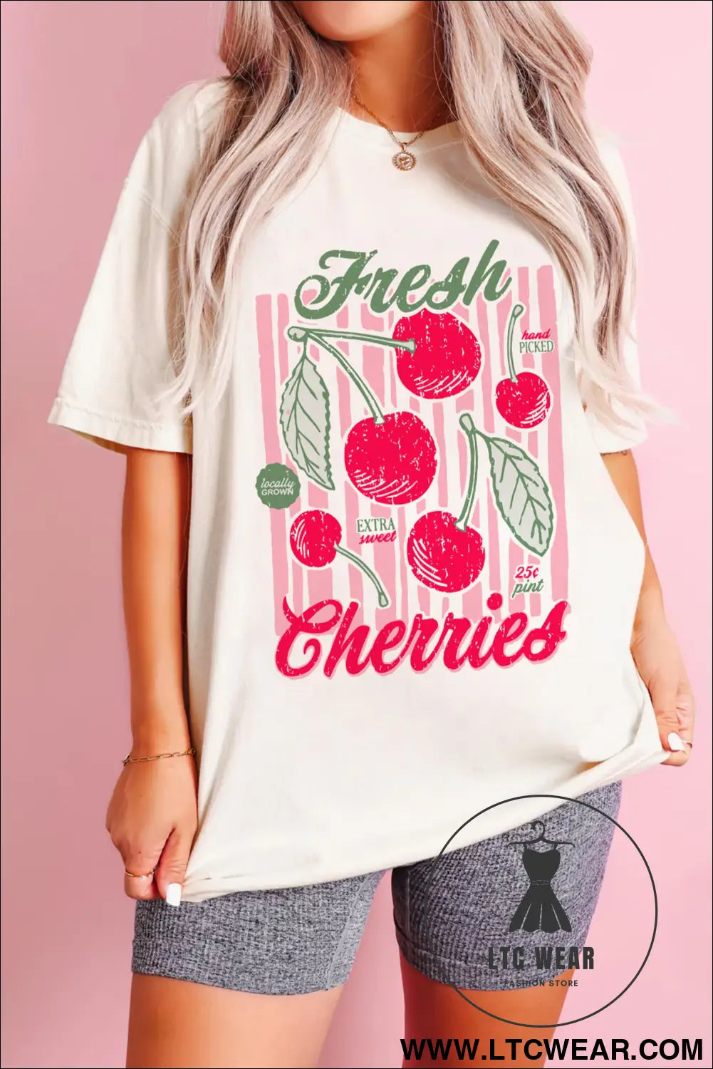 White vintage fresh cherries graphic tee - graphic tees