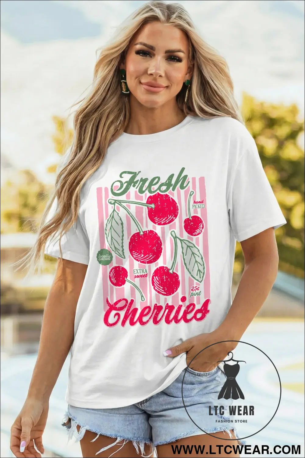 White vintage fresh cherries graphic tee - graphic tees