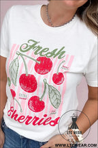White vintage fresh cherries graphic tee - graphic tees