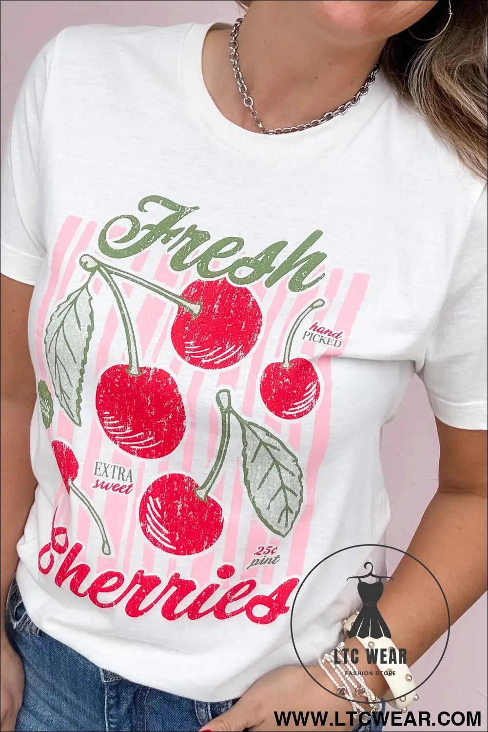 White vintage fresh cherries graphic tee - graphic tees