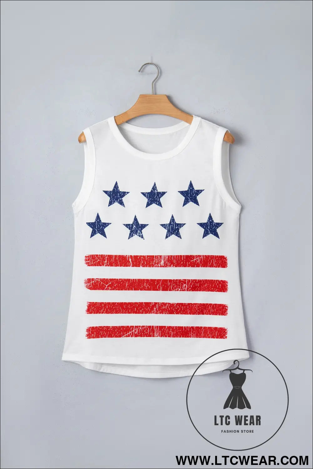 White vintage stars and stripes printed casual tank top - tank tops