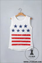 White vintage stars and stripes printed casual tank top - tank tops