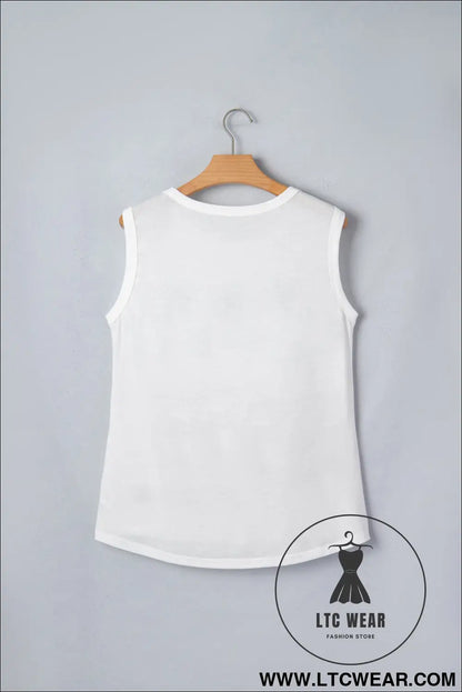White vintage stars and stripes printed casual tank top - tank tops