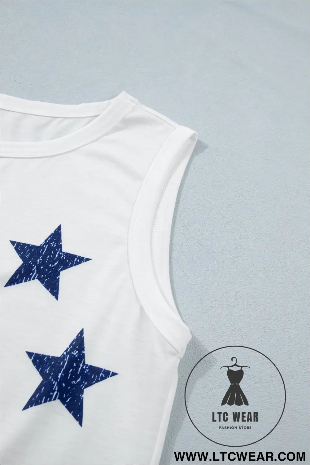 White vintage stars and stripes printed casual tank top - tank tops