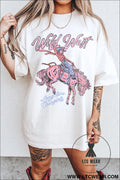 White wild west cowgirl rodeo graphic tunic tee - white / l / 95% cotton + 5% elastane - graphic tees