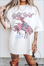 White wild west cowgirl rodeo graphic tunic tee - white / l / 95% cotton + 5% elastane - graphic tees