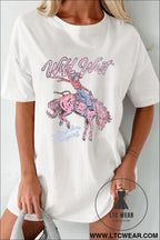 White wild west cowgirl rodeo graphic tunic tee - graphic tees