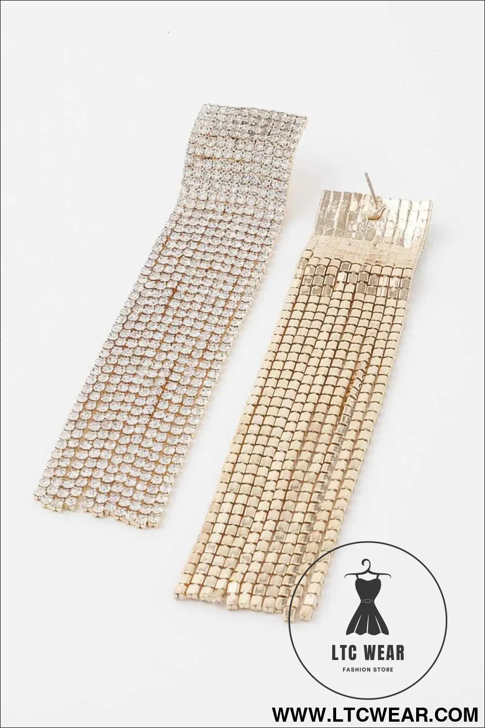 Wide Rhinestone Curtain Drop Earrings