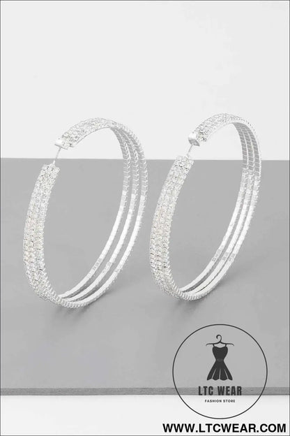 Wide Triple Jewel Hoop Earrings