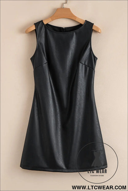Wild Ginger  Faux Leather Sleeveless Round Neck Mini Dress - L.T.C Wear Online Fashion Store
