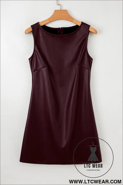 Wild Ginger  Faux Leather Sleeveless Round Neck Mini Dress - L.T.C Wear Online Fashion Store