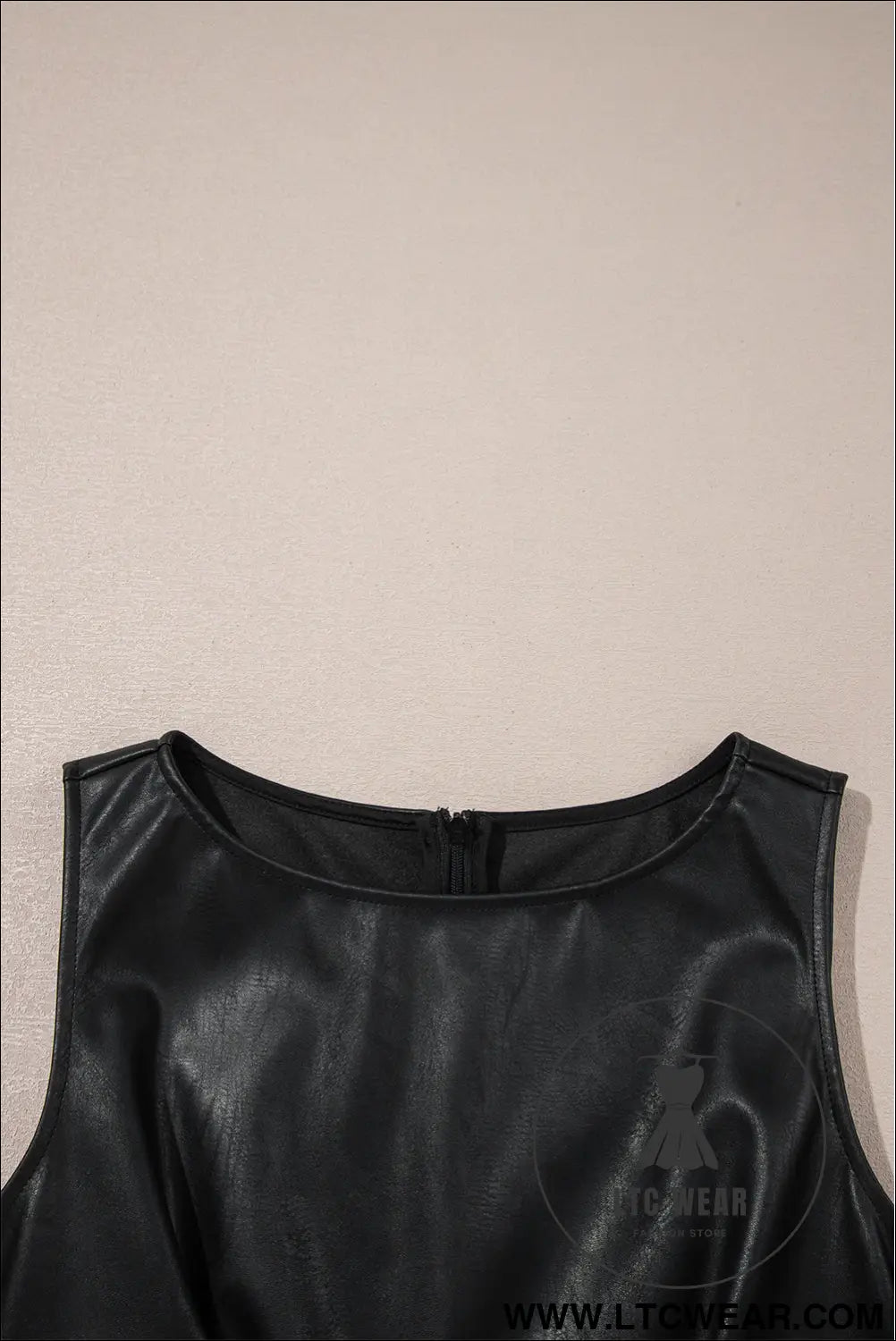 Wild Ginger  Faux Leather Sleeveless Round Neck Mini Dress - L.T.C Wear Online Fashion Store