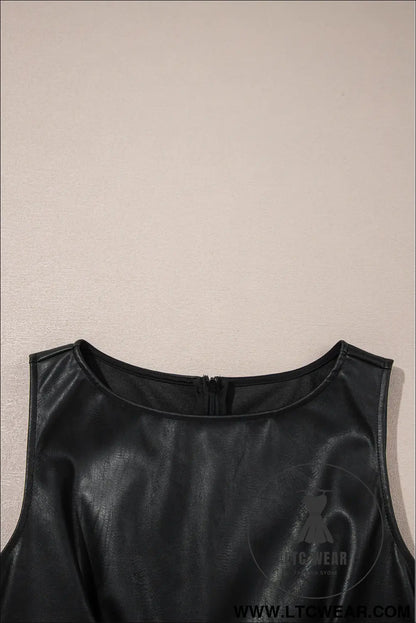Wild Ginger  Faux Leather Sleeveless Round Neck Mini Dress - L.T.C Wear Online Fashion Store