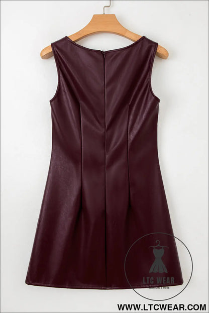Wild Ginger  Faux Leather Sleeveless Round Neck Mini Dress - L.T.C Wear Online Fashion Store