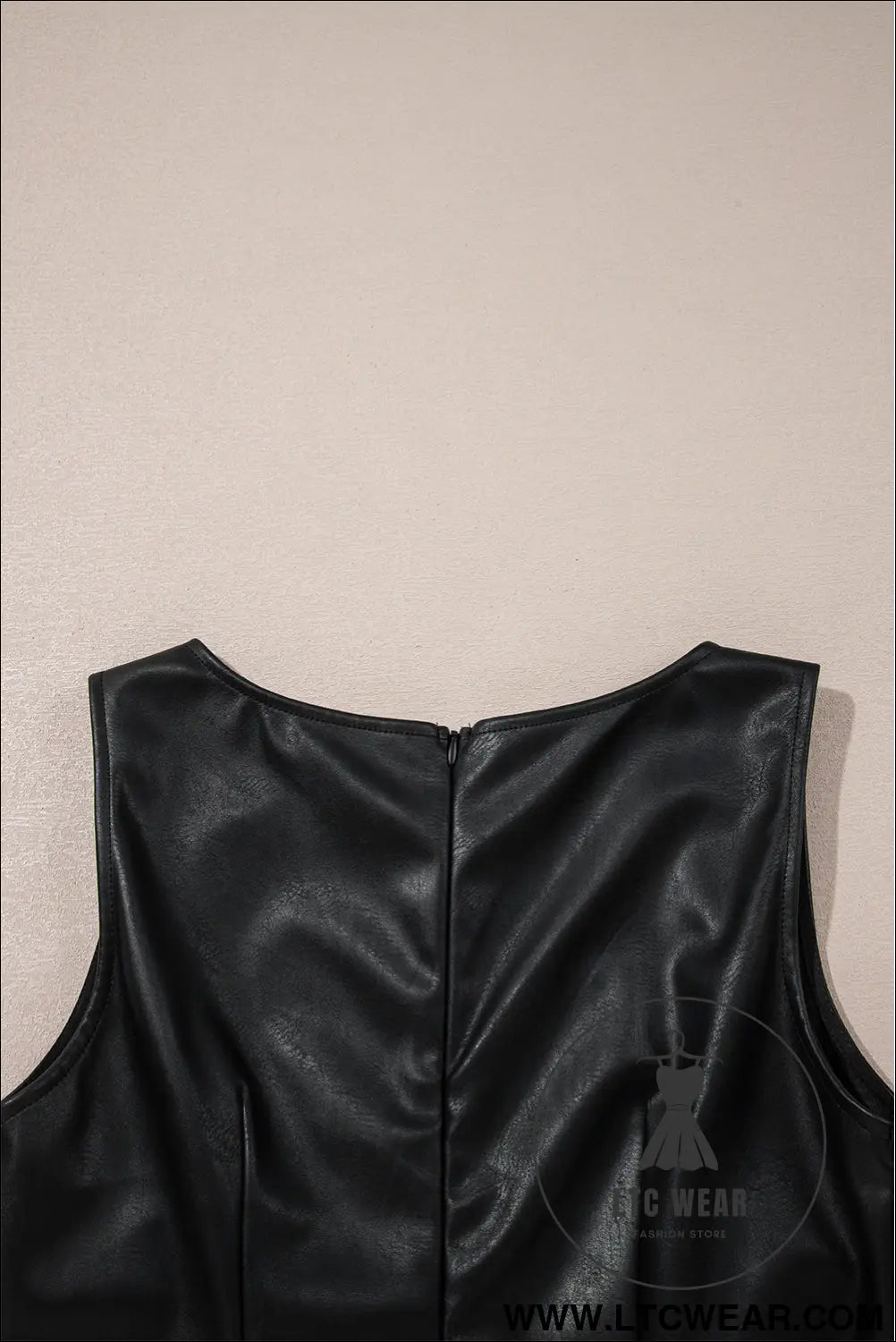 Wild Ginger  Faux Leather Sleeveless Round Neck Mini Dress - L.T.C Wear Online Fashion Store