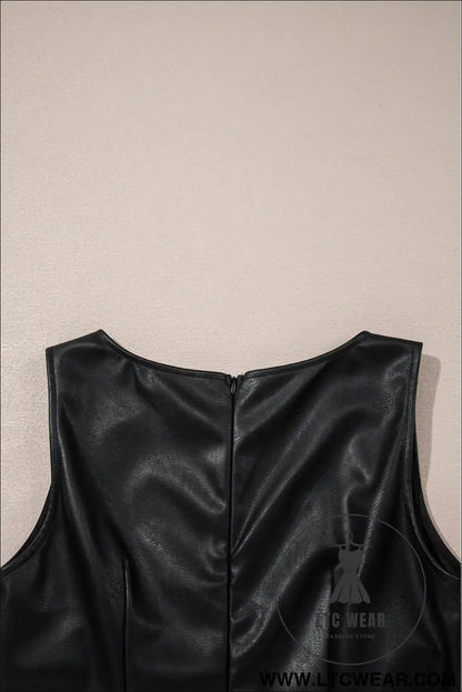 Wild Ginger  Faux Leather Sleeveless Round Neck Mini Dress - L.T.C Wear Online Fashion Store