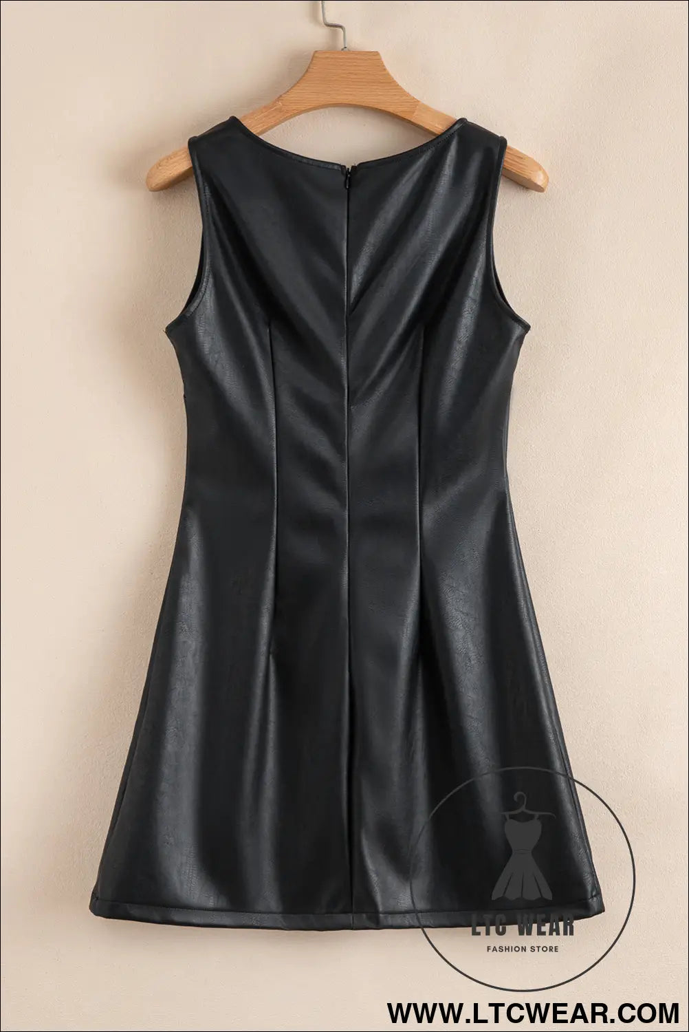 Wild Ginger  Faux Leather Sleeveless Round Neck Mini Dress - L.T.C Wear Online Fashion Store