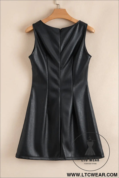 Wild Ginger  Faux Leather Sleeveless Round Neck Mini Dress - L.T.C Wear Online Fashion Store