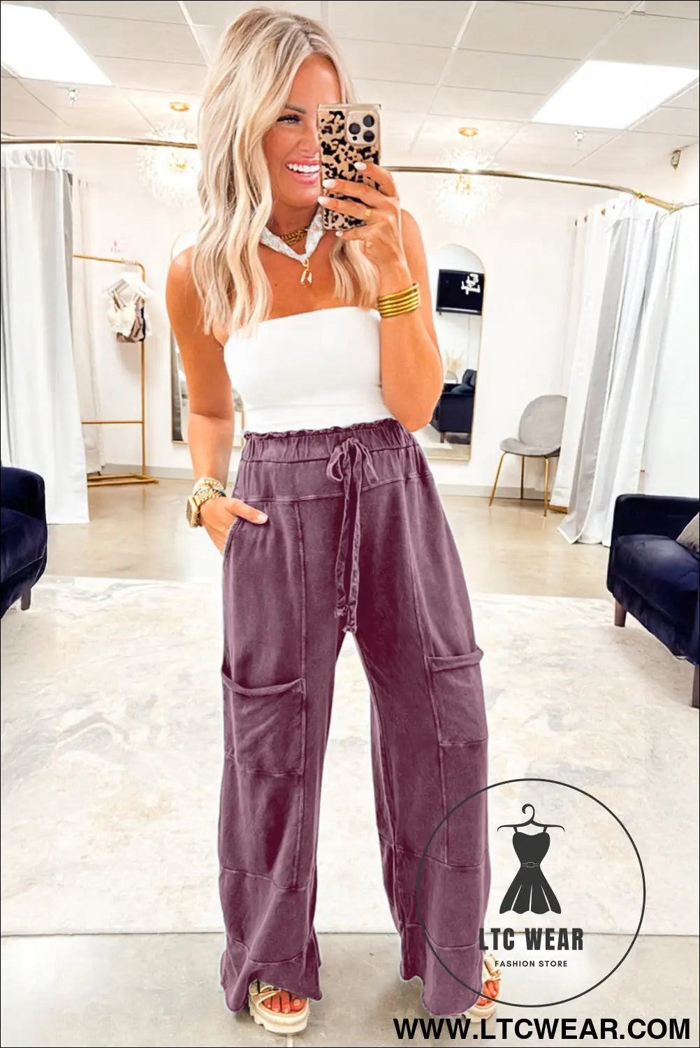 Wild ginger mineral wash knot high waist raw hem pants - pants & culotte