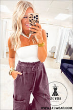 Wild ginger mineral wash knot high waist raw hem pants - pants & culotte