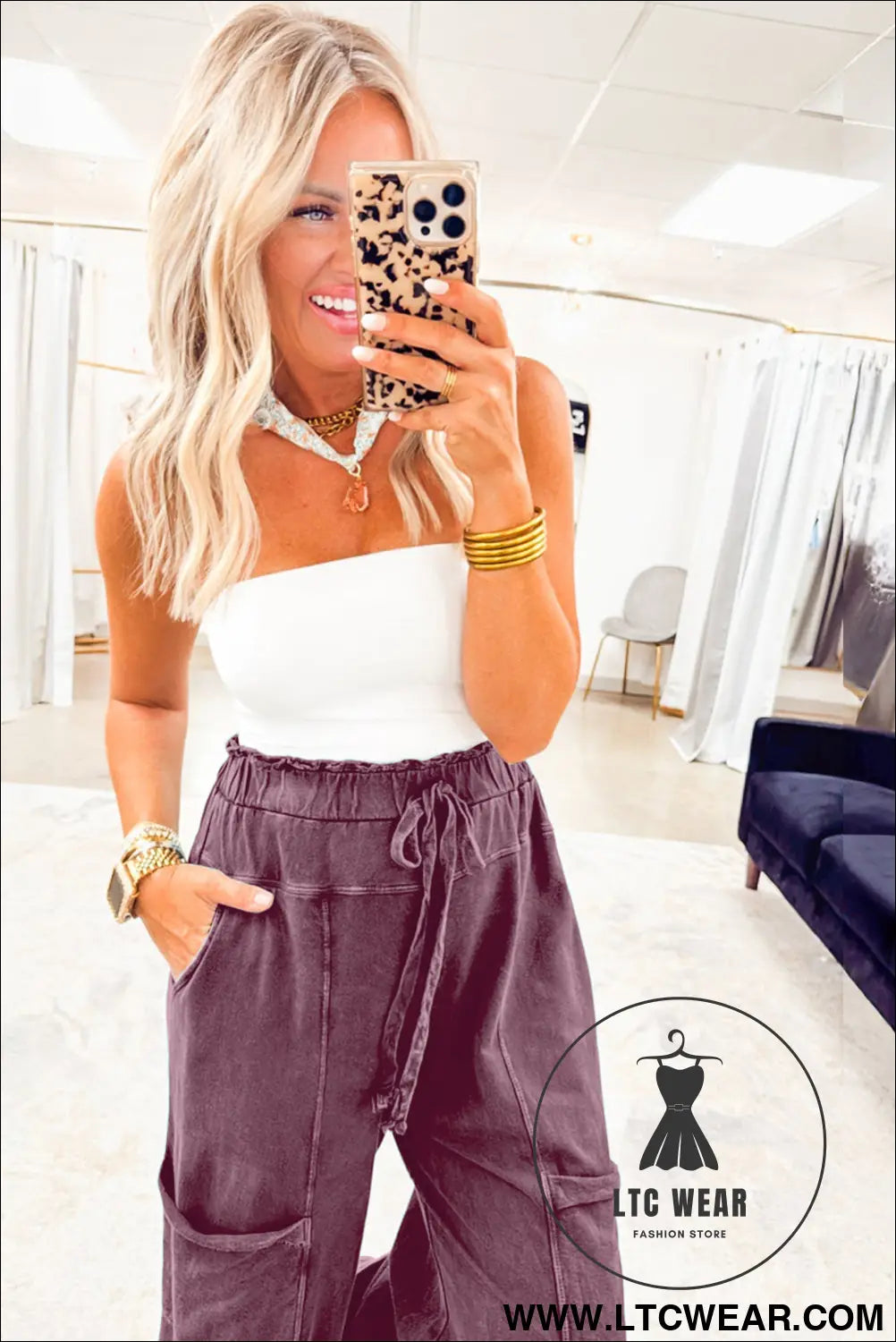 Wild ginger mineral wash knot high waist raw hem pants - pants & culotte