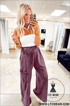 Wild ginger mineral wash knot high waist raw hem pants - pants & culotte