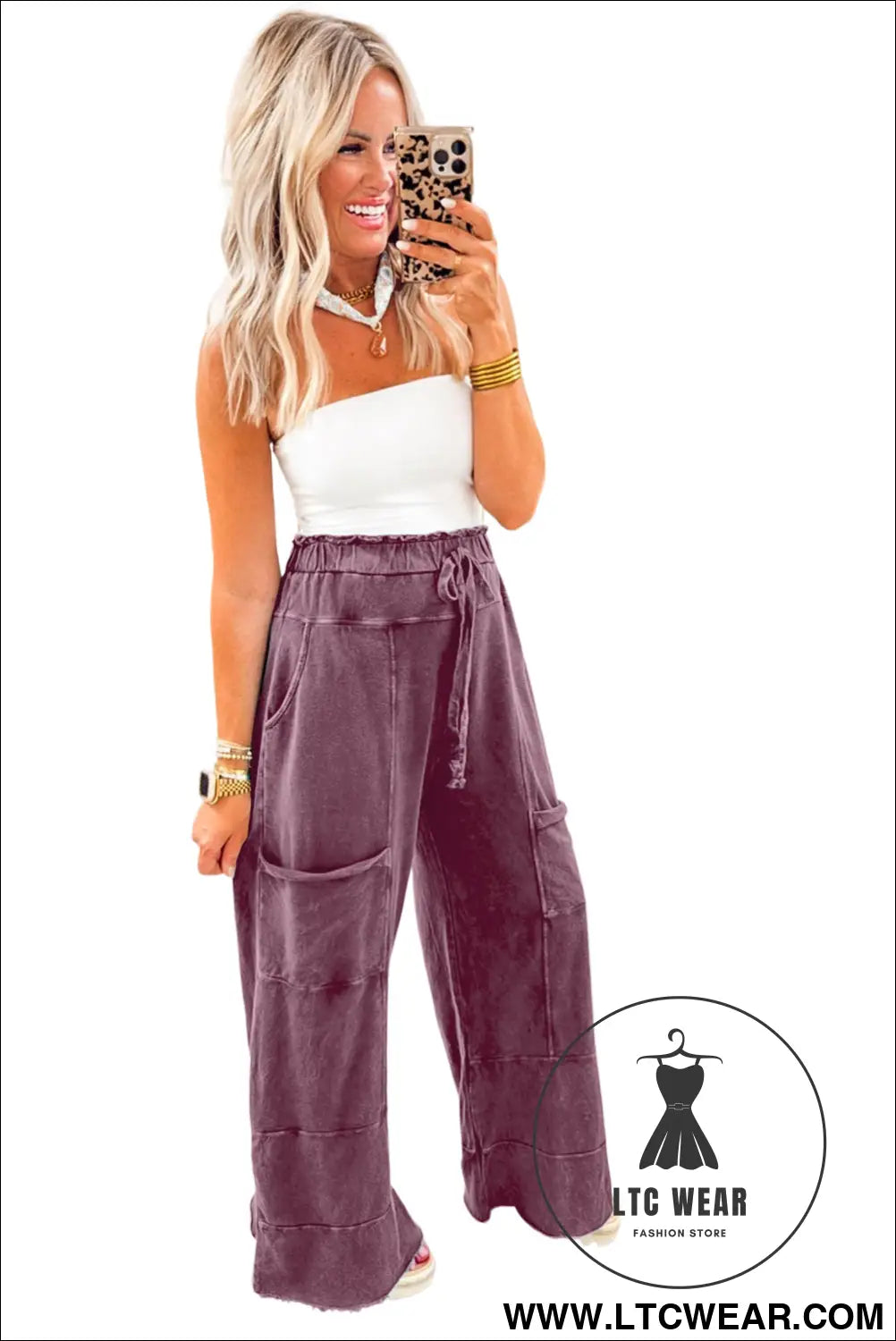 Wild ginger mineral wash knot high waist raw hem pants - pants & culotte