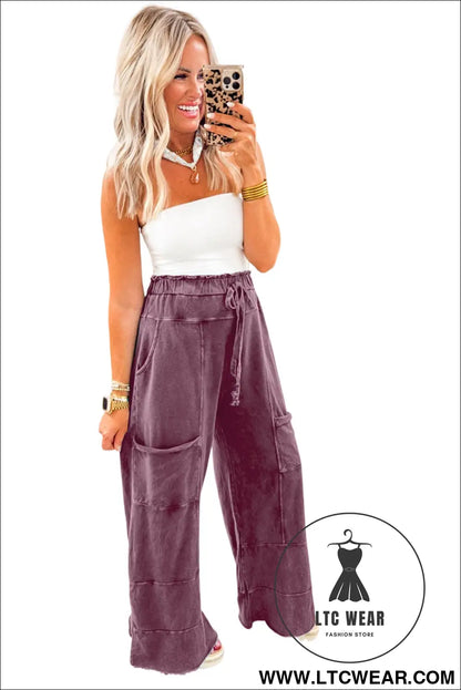 Wild ginger mineral wash knot high waist raw hem pants - pants & culotte