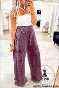 Wild ginger mineral wash knot high waist raw hem pants - wild ginger / l / 100% cotton - pants & culotte