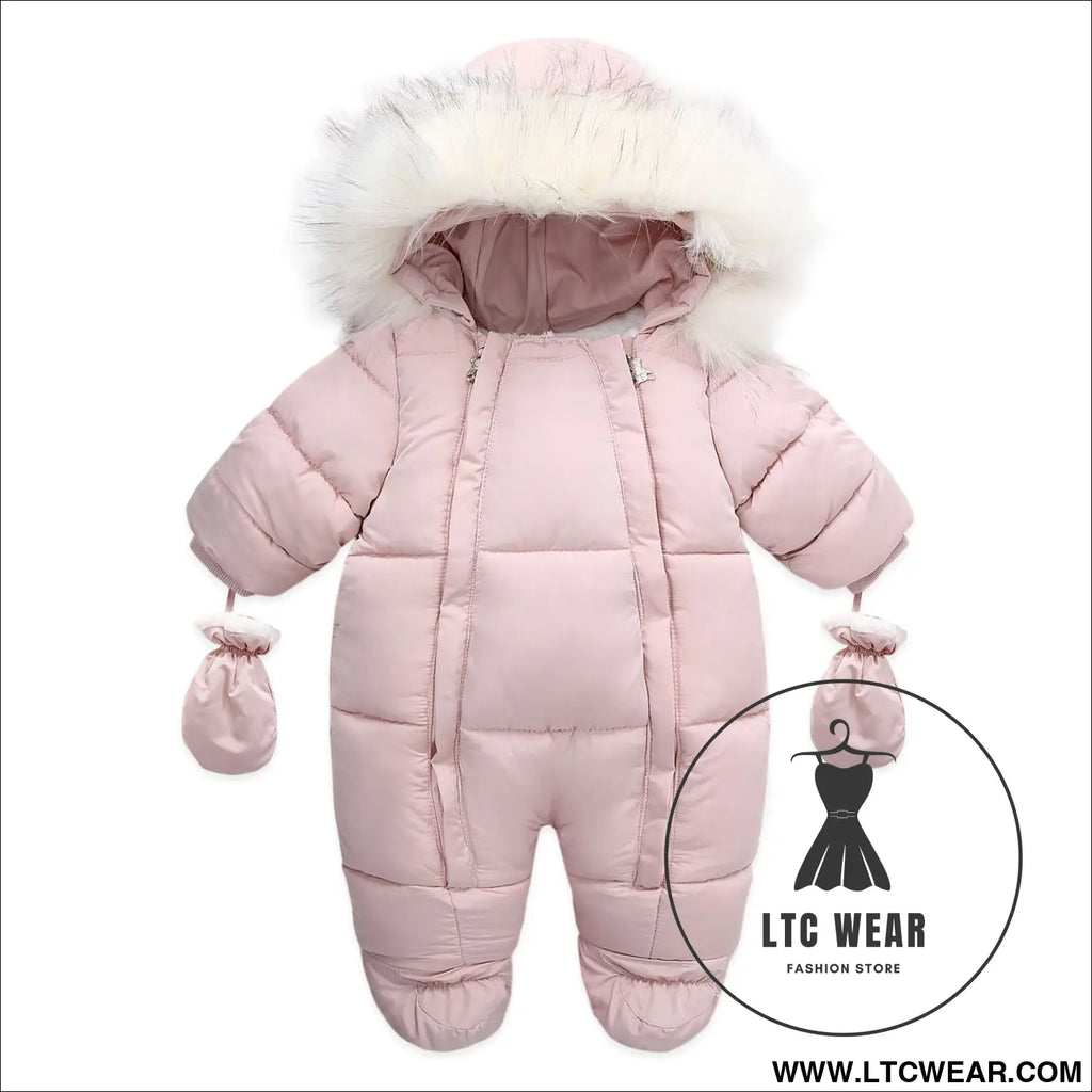Winter wool collar romper children’s thickened warm baby one-piece suit