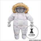 Winter wool collar romper children’s thickened warm baby one-piece suit - grey / 66cm