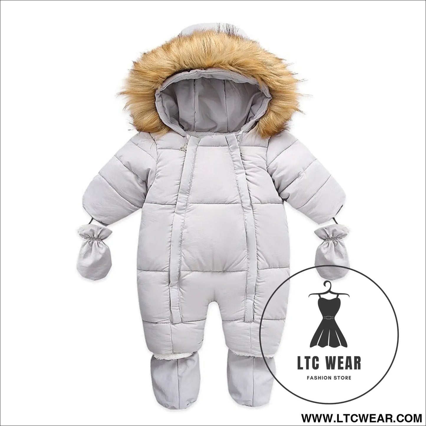 Winter wool collar romper children’s thickened warm baby one-piece suit - grey / 66cm