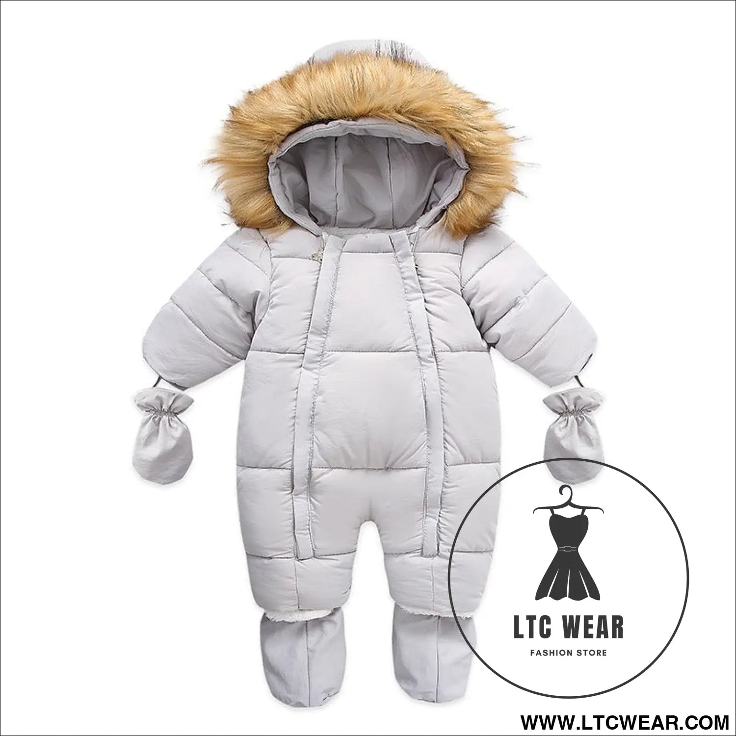 Winter wool collar romper children’s thickened warm baby one-piece suit - grey / 66cm