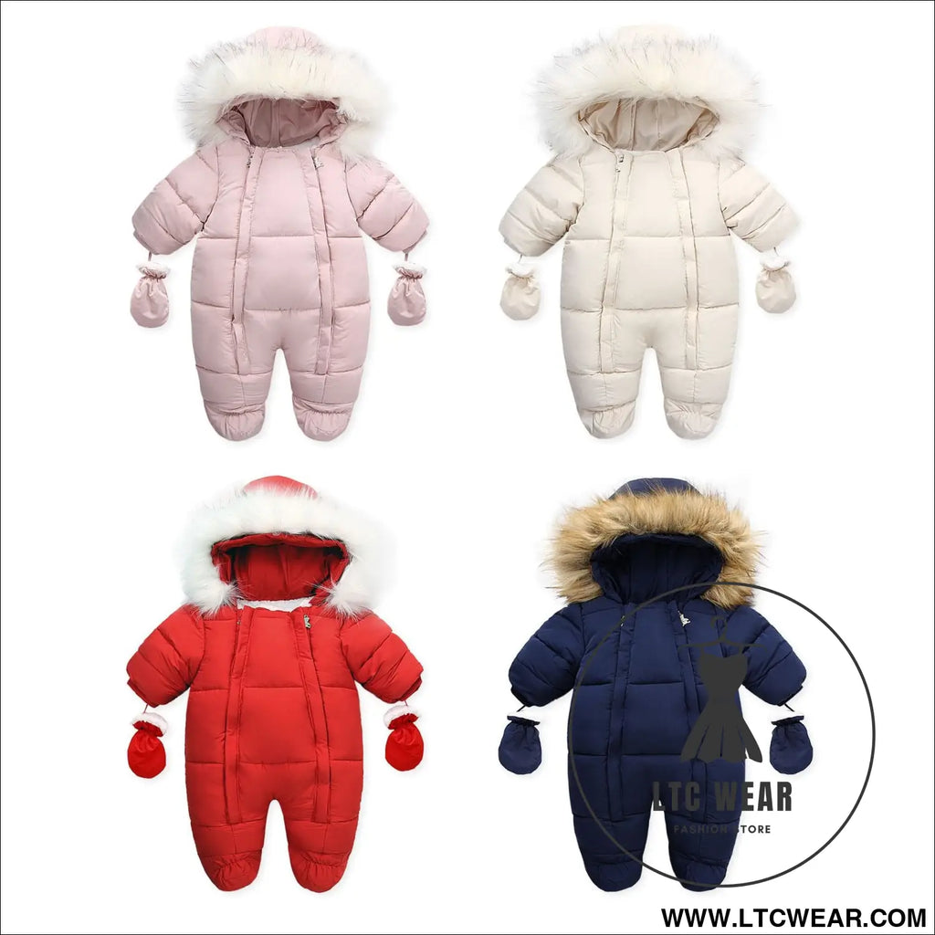 Winter wool collar romper children’s thickened warm baby one-piece suit