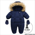 Winter wool collar romper children’s thickened warm baby one-piece suit