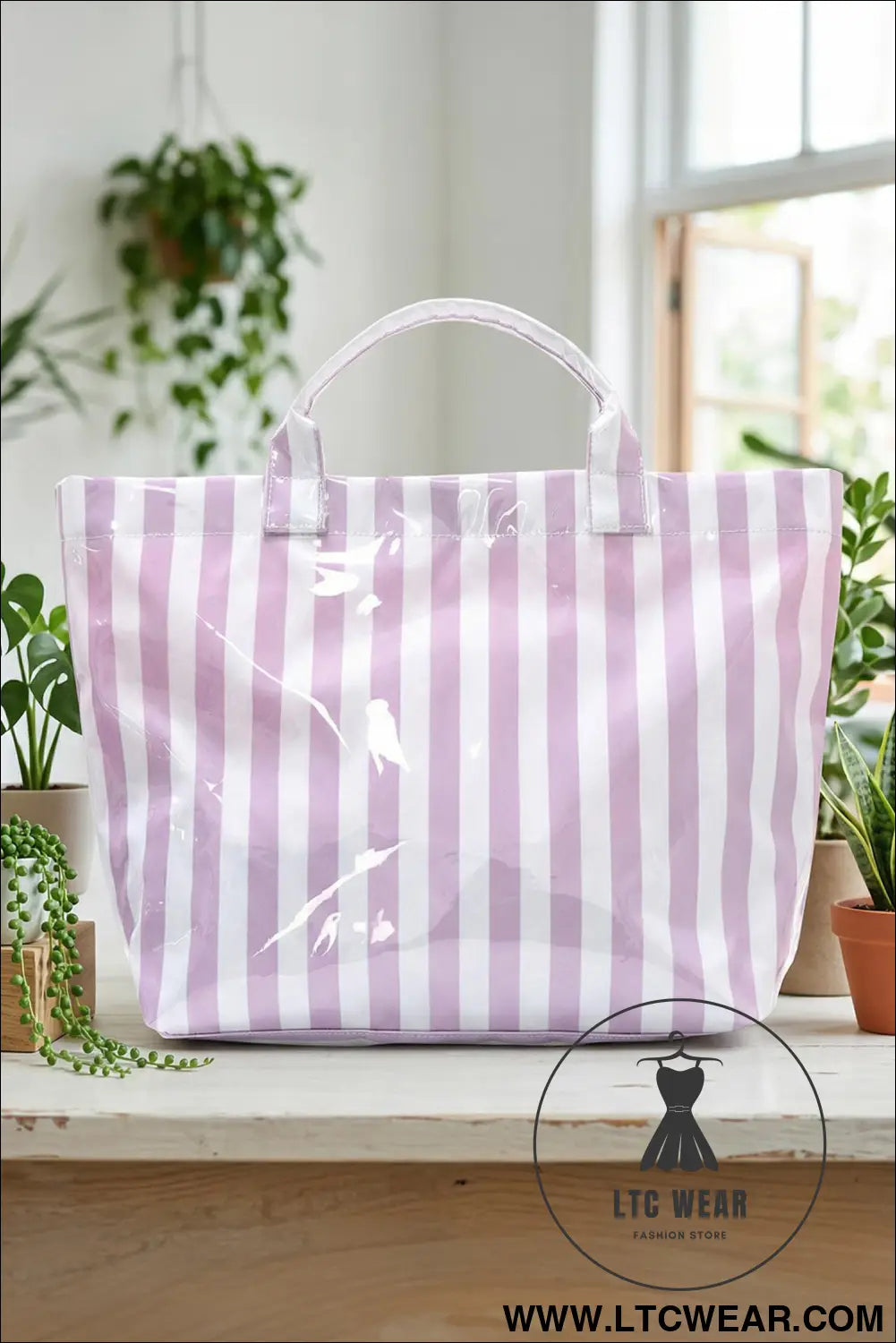 Wisteria glossy striped vinyl large tote bag - wisteria / one size / 95% pu + 5% alloy - handbags