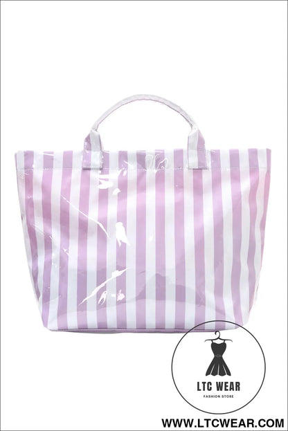 Wisteria glossy striped vinyl large tote bag - wisteria / one size / 95% pu + 5% alloy - handbags