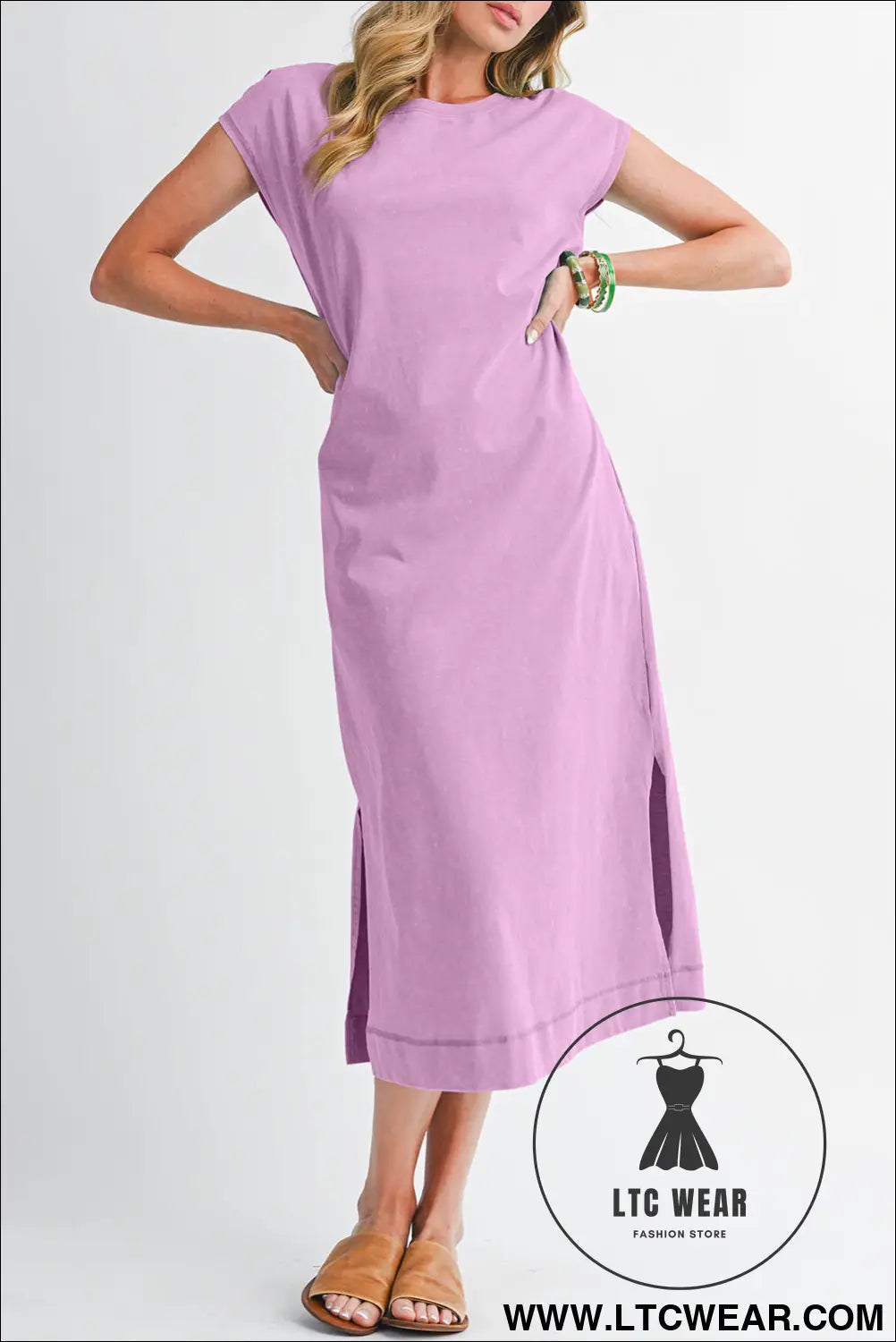 Wisteria mineral wash pocketed t-shirt dress - wisteria / l / 100% cotton - midi dresses