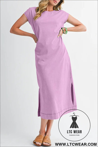 Wisteria mineral wash pocketed t-shirt dress - wisteria / l / 100% cotton - midi dresses