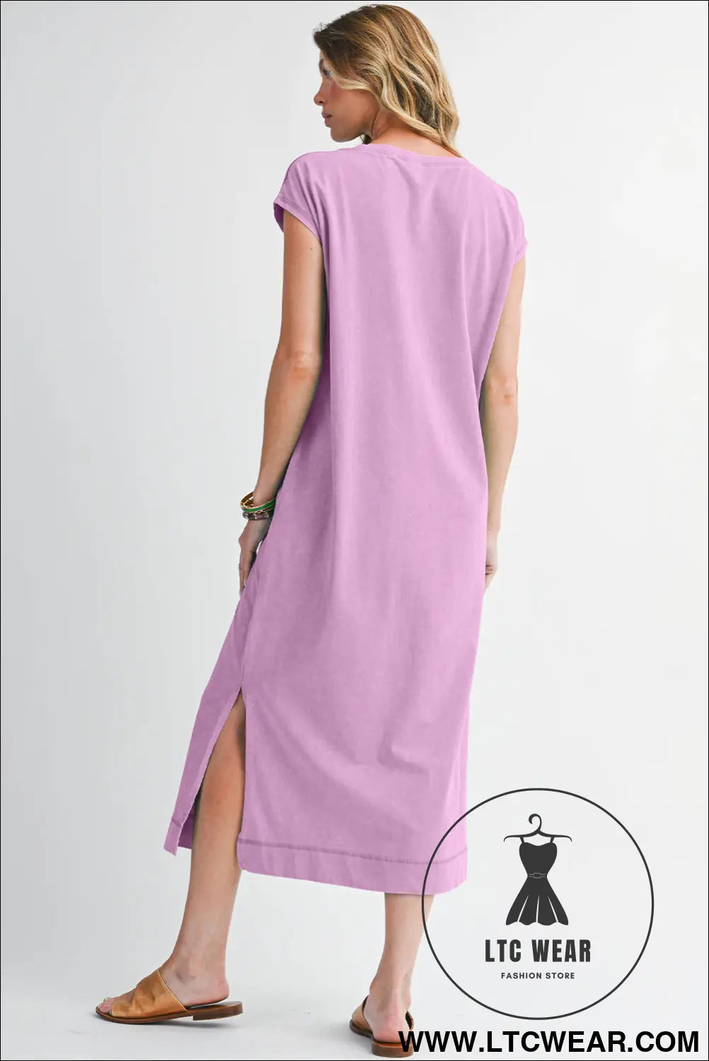 Wisteria mineral wash pocketed t-shirt dress - midi dresses