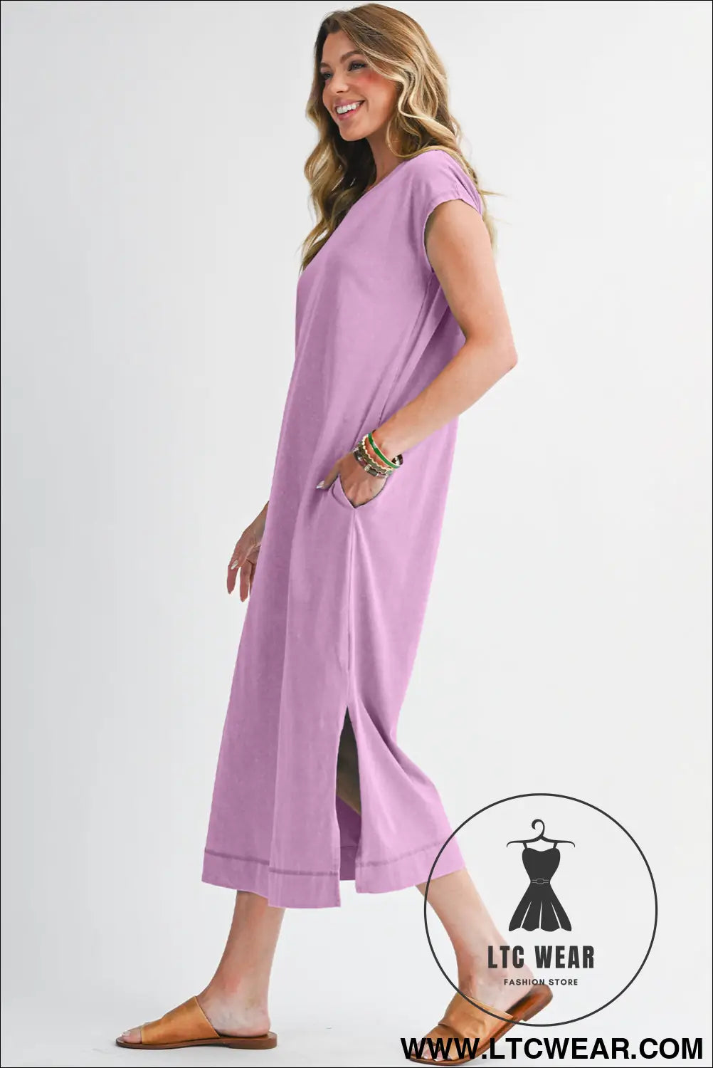 Wisteria mineral wash pocketed t-shirt dress - midi dresses