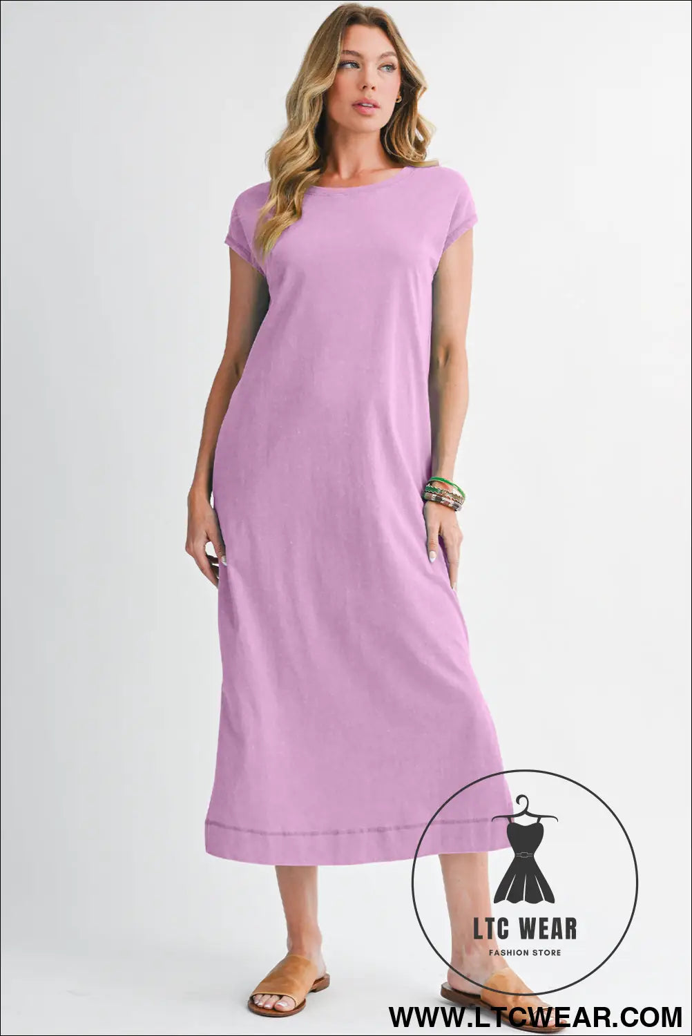Wisteria mineral wash pocketed t-shirt dress - midi dresses