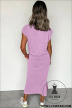 Wisteria mineral wash pocketed t-shirt dress - midi dresses