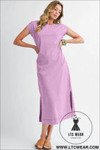Wisteria mineral wash pocketed t-shirt dress - midi dresses