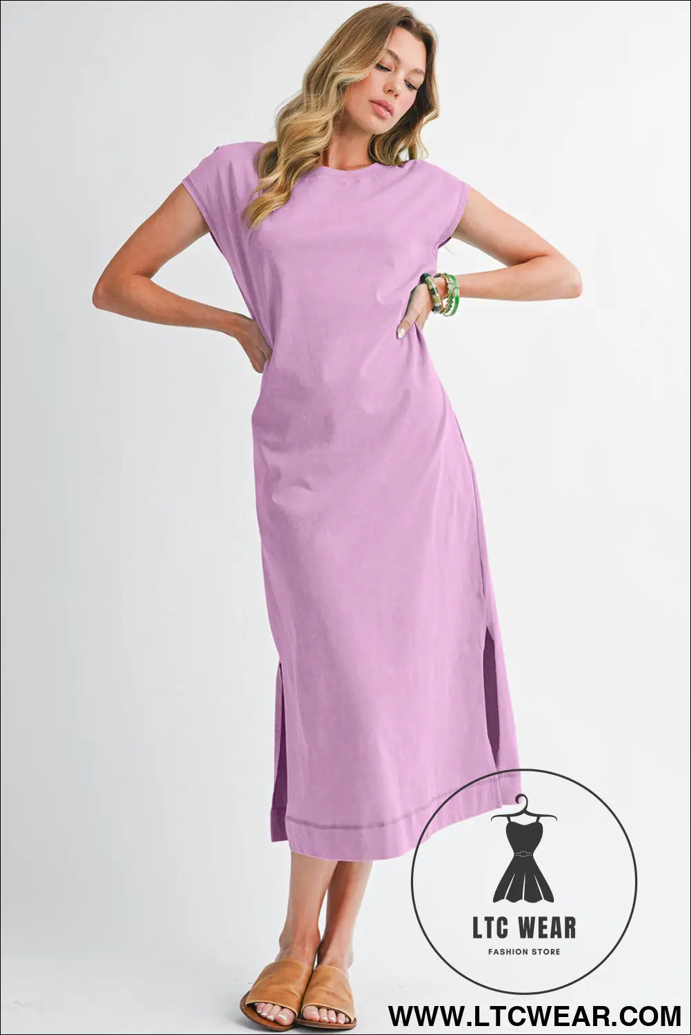 Wisteria mineral wash pocketed t-shirt dress - midi dresses