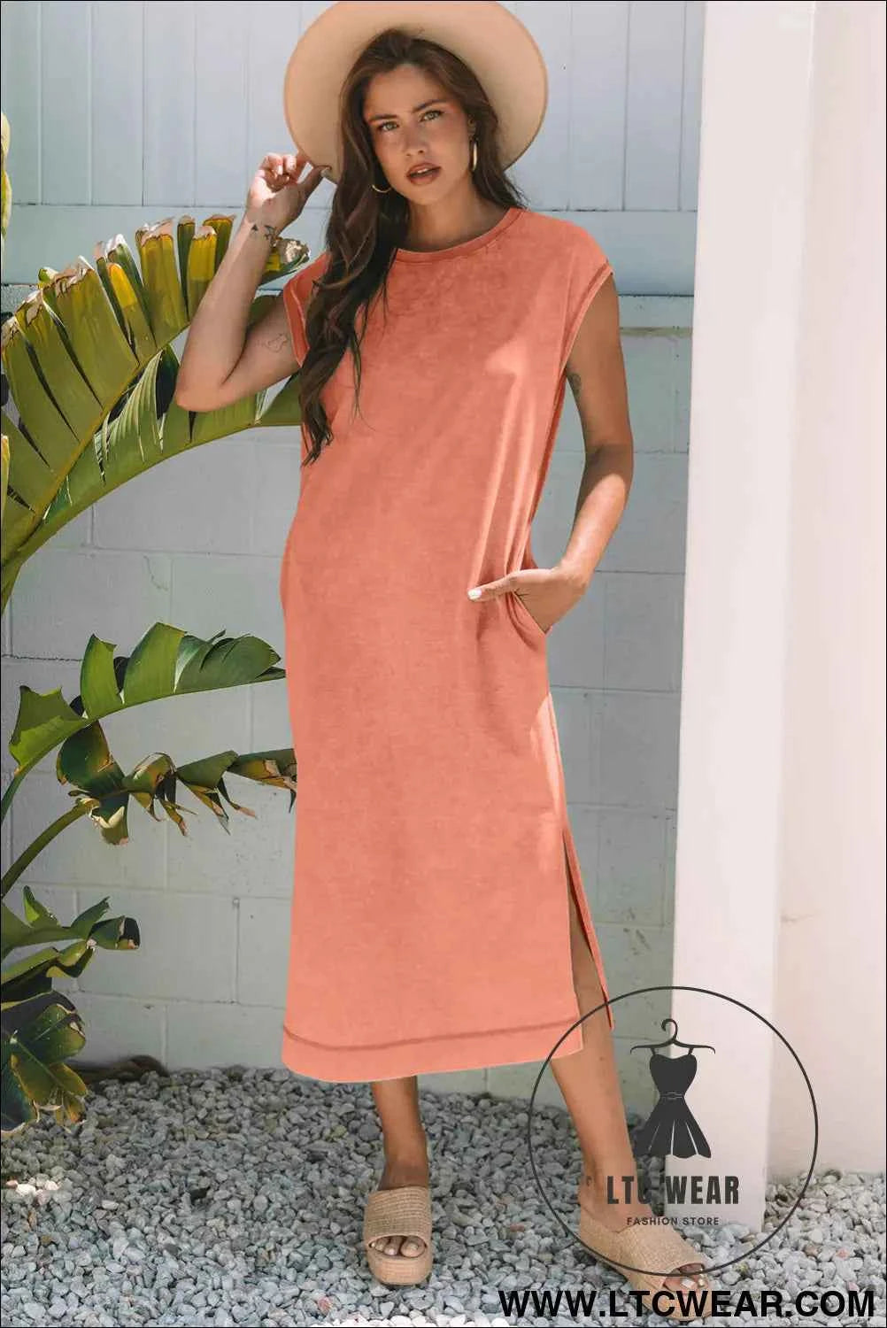 Wisteria Mineral Wash Pocketed T-shirt Long Dress