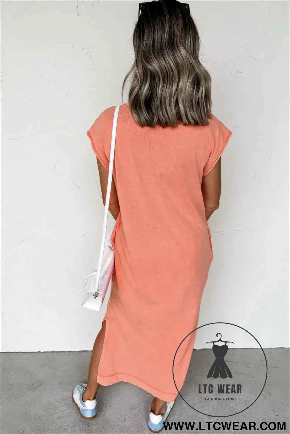 Wisteria Mineral Wash Pocketed T-shirt Long Dress